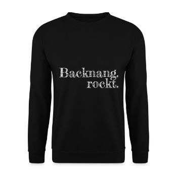 Backnang rockt - Textdesign mit Stadtnamen - Unisex Pullover - Schwarz - Vorne - Alina (178cm) & Michal (187cm)