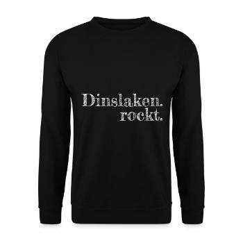 Dinslaken rockt - Textdesign mit Stadtnamen - Unisex Pullover - Schwarz - Vorne - Alina (178cm) & Michal (187cm)