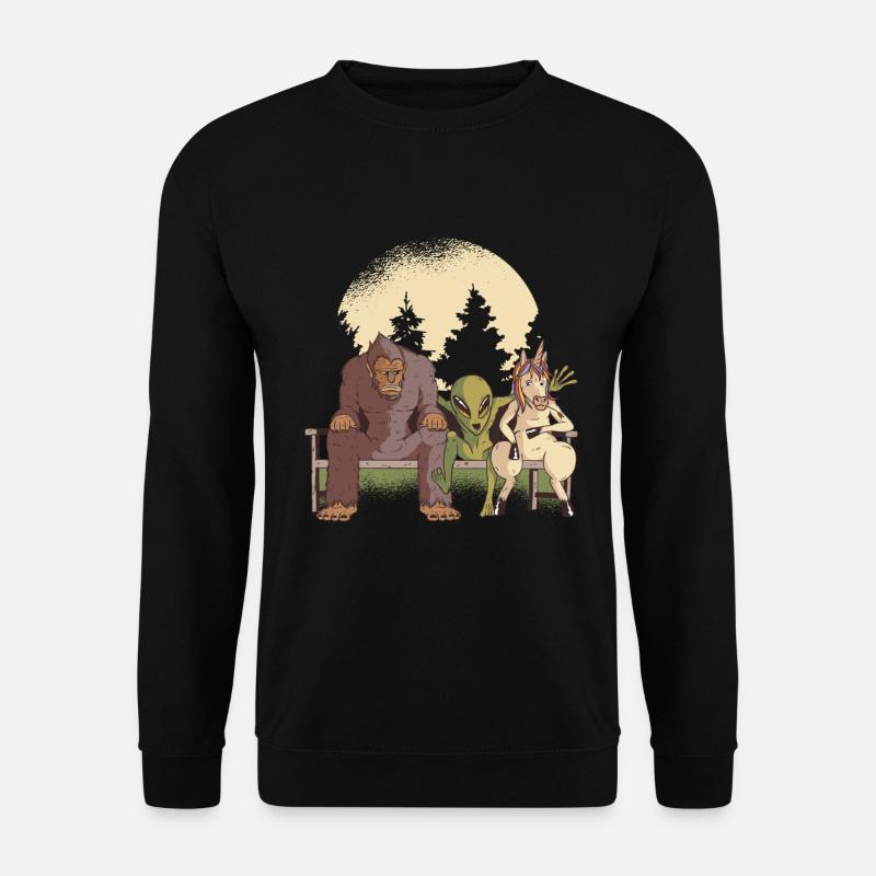 Creatures Alien Unicorn Bigfoot on the bench - Unisex Sweatshirt - black