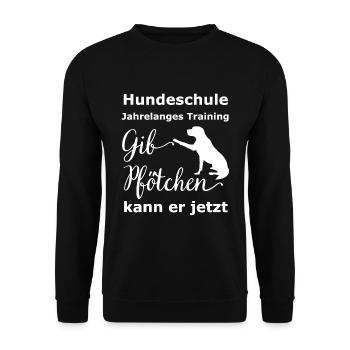 Gib Pfötchen kann er jetzt | Hundeschule lustig - Unisex Pullover - Schwarz - Vorne - Alina (178cm) & Michal (187cm)
