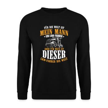 Mein Mann LKW Fahrer - Unisex Pullover - Schwarz - Vorne - Alina (178cm) & Michal (187cm)