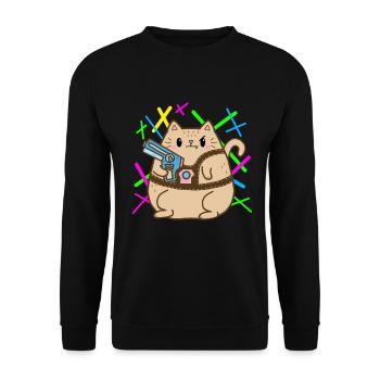 Fette Lasertag Katze - Unisex Pullover - Schwarz - Vorne - Alina (178cm) & Michal (187cm)