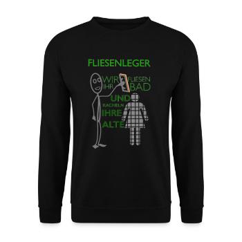 Lustiger Fliesenleger Spruch Geschenkidee - Unisex Pullover - Schwarz - Vorne - Alina (178cm) & Michal (187cm)