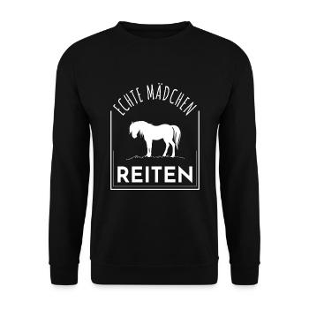 Echte Mädchen Reiten, Pferdespruch, Pferde - Unisex Pullover - Schwarz - Vorne - Alina (178cm) & Michal (187cm)