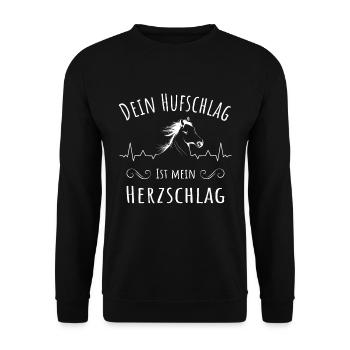 Dein Hufschlag ist mein Herzschlag, Pferdemotiv - Unisex Pullover - Schwarz - Vorne - Alina (178cm) & Michal (187cm)