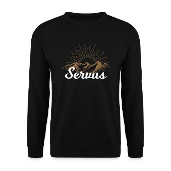 Bayern Servus vintage Dialekt München Geschenk - Unisex Pullover - Schwarz - Vorne - Alina (178cm) & Michal (187cm)