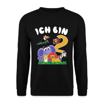 ich bin zwei, Dschungeltiere zum Kindergeburtstag - Unisex Pullover - Schwarz - Vorne - Alina (178cm) & Michal (187cm)