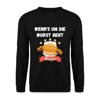 Bratwurst Thüringer Grill Wurst Geschmack Spruch - Unisex Pullover - Schwarz - Vorne - Alina (178cm) & Michal (187cm)