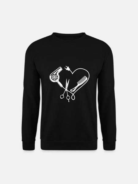 Love Hair Herz Föhn Kamm Schere Friseur - Unisex Pullover - Schwarz