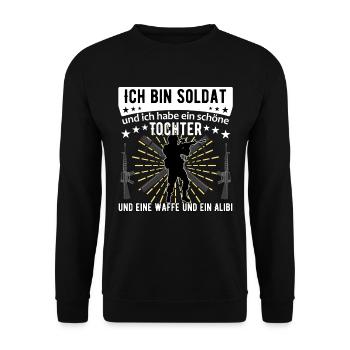 Bundeswehr Soldat Soldaten Papa Spruch Geschenk - Unisex Pullover - Schwarz - Vorne - Alina (178cm) & Michal (187cm)