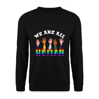 We Are All Human Gegen Rassismus - Unisex Pullover - Schwarz - Vorne - Alina (178cm) & Michal (187cm)