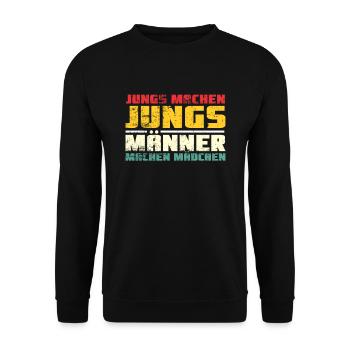 Jungs machen Jungs Männer machen Mädchen - Unisex Pullover - Schwarz - Vorne - Alina (178cm) & Michal (187cm)