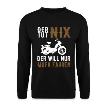 Mofa Moped Mopedfahrer Spruch Geschenk - Unisex Pullover - Schwarz - Vorne - Alina (178cm) & Michal (187cm)