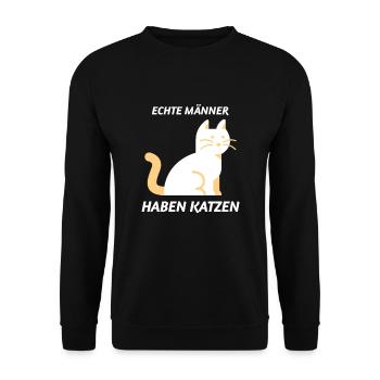 Echte Männer haben Katzen Katzenliebhaber - Unisex Pullover - Schwarz - Vorne - Alina (178cm) & Michal (187cm)