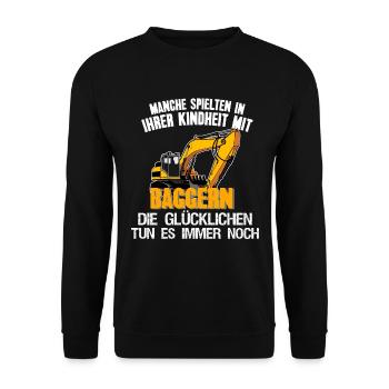 Baggerfahrer Bagger Bauarbeiter Geschenk - Unisex Pullover - Schwarz - Vorne - Alina (178cm) & Michal (187cm)