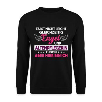 Altenpflegerin Spruch Pflege Beruf Geschenk - Unisex Pullover - Schwarz - Vorne - Alina (178cm) & Michal (187cm)