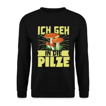 Ich Geh In Die Pilze Geschenkidee - Unisex Pullover - Schwarz - Vorne - Alina (178cm) & Michal (187cm)