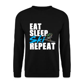 Eat Sleep Ski Repeat Geschenkidee Skifahrer - Unisex Pullover - Schwarz - Vorne - Alina (178cm) & Michal (187cm)