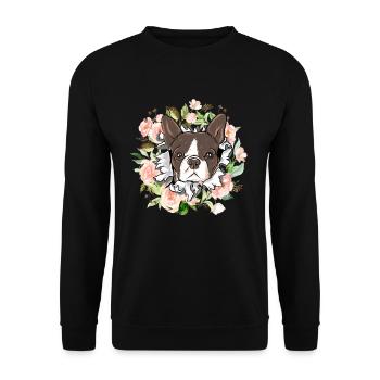 Süsser Kleiner Boston Terrier Geschenk - Unisex Pullover - Schwarz - Vorne - Alina (178cm) & Michal (187cm)