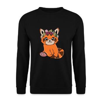 Süßer, niedlicher, roter Panda, Panda mit Blumen - Unisex Pullover - Schwarz - Vorne - Alina (178cm) & Michal (187cm)