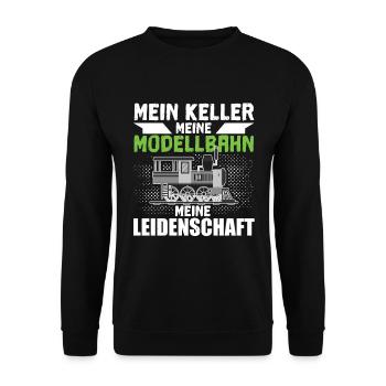 Mein Keller Meine Modellbahn Meine Leidenschaft - Unisex Pullover - Schwarz - Vorne - Alina (178cm) & Michal (187cm)