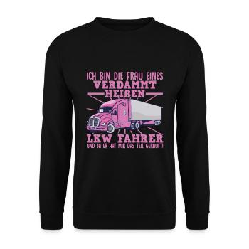 Frau Eines Heißen Truckers Geschenk LKW Frau - Unisex Pullover - Schwarz - Vorne - Alina (178cm) & Michal (187cm)