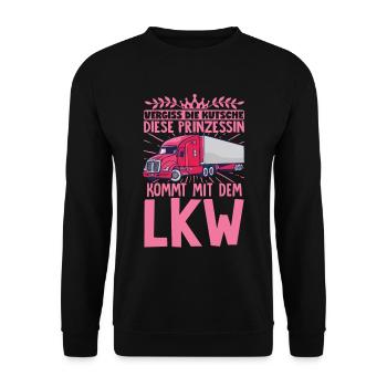 Die Prinzessin Kommt Mit Dem LKW Frauen Geschenk - Unisex Pullover - Schwarz - Vorne - Alina (178cm) & Michal (187cm)