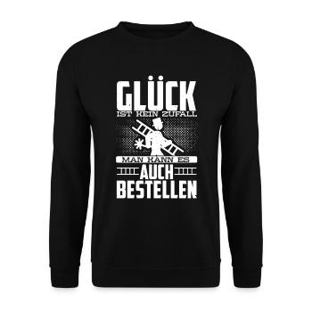 Glück Ist Kein Zufall Schornsteinfeger Glück Kamin - Unisex Pullover - Schwarz - Vorne - Alina (178cm) & Michal (187cm)