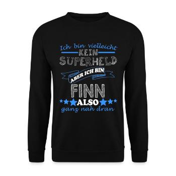 Finn Vorname Schriftzug Geschenk Männer Jungen - Unisex Pullover - Schwarz - Vorne - Alina (178cm) & Michal (187cm)