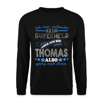 Thomas Vorname Schriftzug Geschenk Männer Jungen - Unisex Pullover - Schwarz - Vorne - Alina (178cm) & Michal (187cm)
