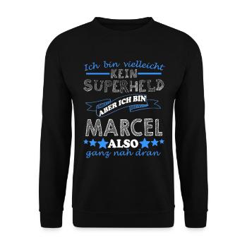 Marcel Vorname Schriftzug Geschenk Männer Jungen - Unisex Pullover - Schwarz - Vorne - Alina (178cm) & Michal (187cm)