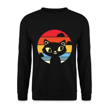 Süße Retro Vintage Katze Sonnenuntergang Katzen - Unisex Pullover - Schwarz - Vorne - Alina (178cm) & Michal (187cm)