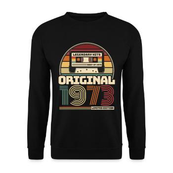 Rétro vintage cassette anniversaire millésime 1973 - Sweat-shirt Unisexe - noir - Devant - Alina (178cm) & Michal (187cm)