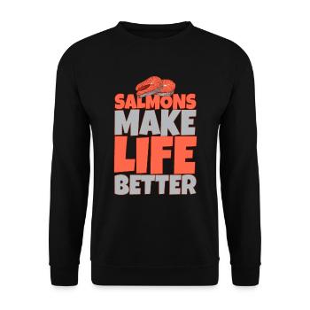 lustiger Lachs Spruch Fisch Fische - Unisex Pullover - Schwarz - Vorne - Alina (178cm) & Michal (187cm)