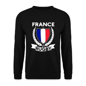 Rugby France Rugby Trikot Für Franzosen Und Fans - Unisex Pullover - Schwarz - Vorne - Alina (178cm) & Michal (187cm)