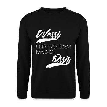 Wessi und trotzdem mag ich Ossis Lustiger Spruch - Unisex Pullover - Schwarz - Vorne - Alina (178cm) & Michal (187cm)