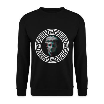 Sparta Griechische Muster Symbole Vaporwave Statue - Unisex Pullover - Schwarz - Vorne - Alina (178cm) & Michal (187cm)