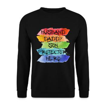 Ehemann Daddy Sohn Beschützer Held - Unisex Pullover - Schwarz - Vorne - Alina (178cm) & Michal (187cm)