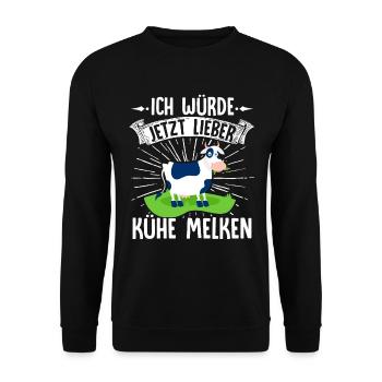Ich Würde Jetzt Lieber Meine Kühe Melken Geschenk - Unisex Pullover - Schwarz - Vorne - Alina (178cm) & Michal (187cm)