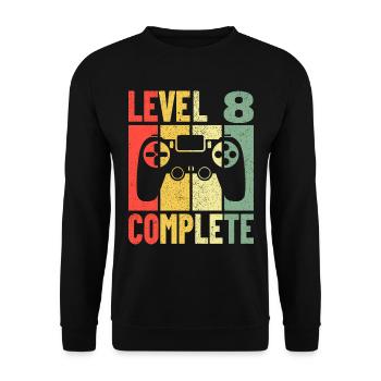 Geburtstag Gaming Gamer Zocker Level 8 Complete - Unisex Pullover - Schwarz - Vorne - Alina (178cm) & Michal (187cm)