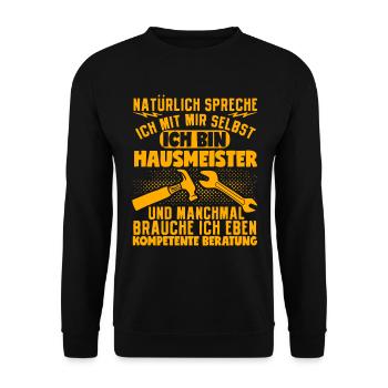 Natürlich Spreche Ich Mit Mir Selbst Hausmeister - Unisex Pullover - Schwarz - Vorne - Alina (178cm) & Michal (187cm)