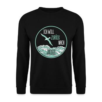 Ich will zurück nach Juist - Nordsee Möwe - Unisex Pullover - Schwarz - Vorne - Alina (178cm) & Michal (187cm)