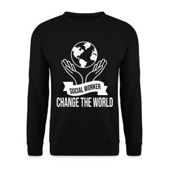 Love Social Worker Hero – Charitable Social Work - Unisex Sweatshirt - black - Front - Alina (178cm) & Michal (187cm)