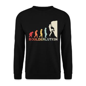 Bouldern Klettern Evolution Bergsteiger Vintage - Unisex Pullover - Schwarz - Vorne - Alina (178cm) & Michal (187cm)