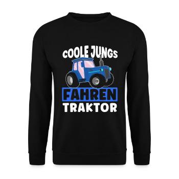 Coole Jungs fahren Traktor - Kinder Jungen Trekker - Unisex Pullover - Schwarz - Vorne - Alina (178cm) & Michal (187cm)