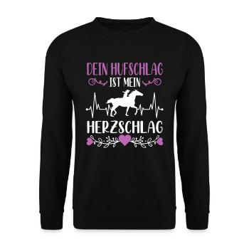 Dein Hufschlag ist mein Herzschlag Pferde Mädchen - Unisex Pullover - Schwarz - Vorne - Alina (178cm) & Michal (187cm)