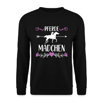 Pferde Mädchen Pferd Reiterin Frauen Geschenkidee - Unisex Pullover - Schwarz - Vorne - Alina (178cm) & Michal (187cm)