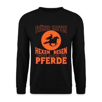 Hexe Reiterin Pferd Motiv Reiten Lustiger Pferde - Unisex Pullover - Schwarz - Vorne - Alina (178cm) & Michal (187cm)