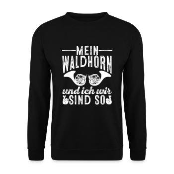 Waldhorn Musikinstument Hornist Waldhornspieler - Unisex Pullover - Schwarz - Vorne - Alina (178cm) & Michal (187cm)