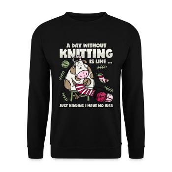 Knitting Saying Knitting Cow Urban Knitting - Unisex Sweatshirt - black - Front - Alina (178cm) & Michal (187cm)